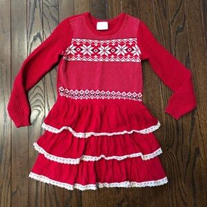 Hanna Andersson Girls 110cm (5Y) Red Knit Ruffled Tiered Skirt Dress - VGUC!